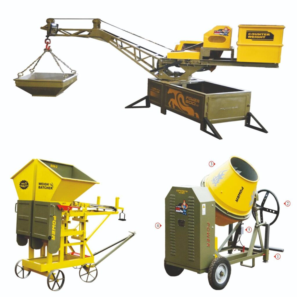 Concrete Mixer, Mini Crane, Weigh Batcher